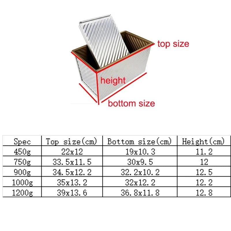 Toast boxes Aluminum alloy golden ripple non-stick coating  Bread Loaf Pan cake mold baking tool with lid 450g/750g/900g/1000g